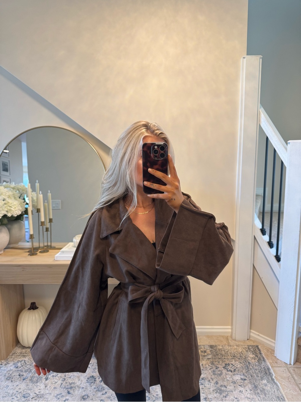 Suede tie waist trench coat